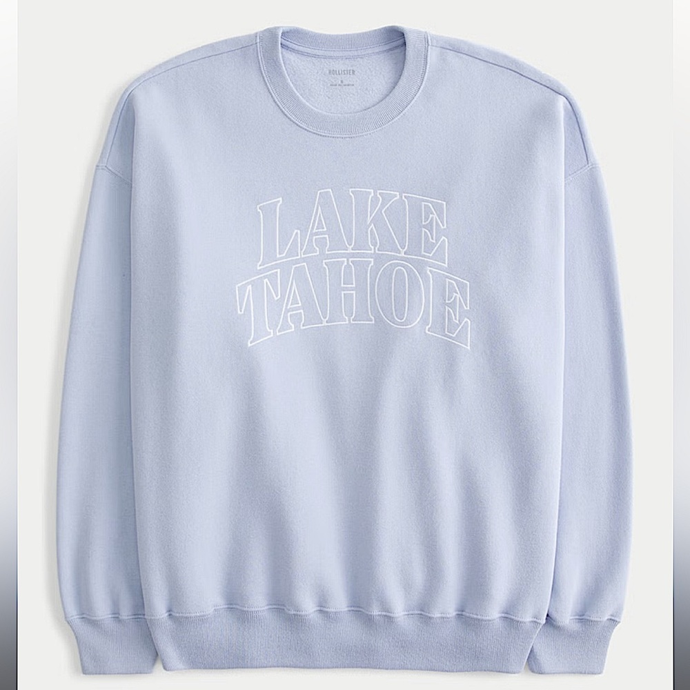 New! Hollister Lake Tahoe Graphic Crew Sweatshirt in Dusty Blue size S, M